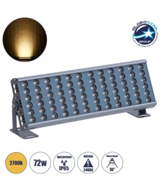 GloboStar® FLOOD-TENA 90221 Προβολέας Wall Washer για Φωτισμό Κτιρίων LED 72W 6480lm 10° DC 24V Αδιάβροχο IP65 L46.5 x W7 x H16.5cm Θερμό Λευκό 2700K - Ασημί - 3 Years Warranty